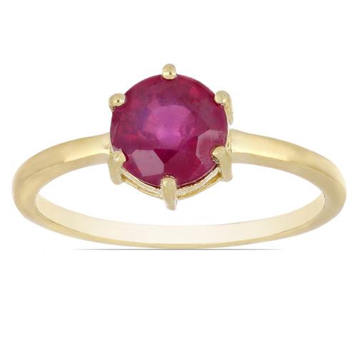 STERLING SILVER GOLD PLATED NATURAL GLASS FILLED RUBY GEMSTONE RING